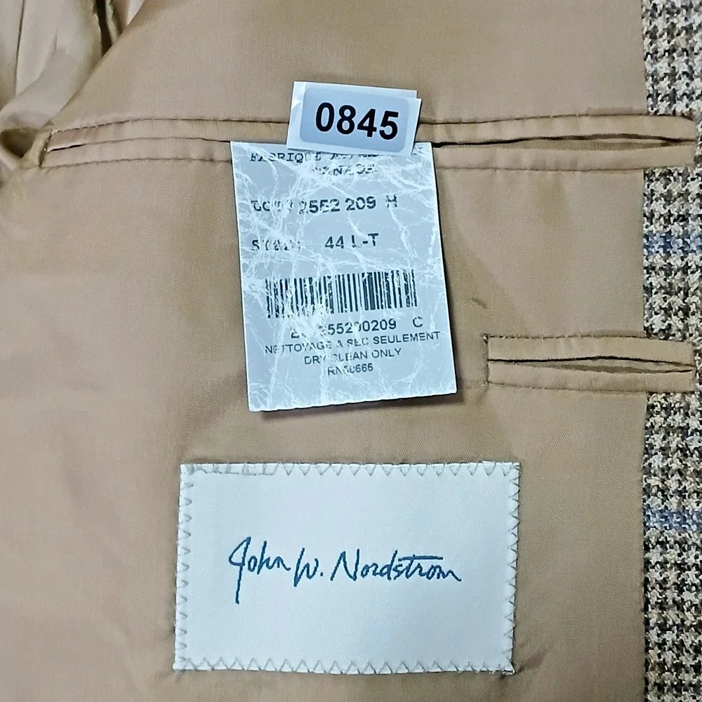 John W Nordstrom‎ Sport Coat Jacket Blazer Men's Brown Plaid 100% Wool 44L-T